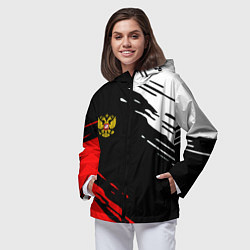 Ветровка с капюшоном женская Герб РФ краски текстура абстрактные, цвет: 3D-черный — фото 2