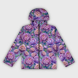 Ветровка с капюшоном женская Крупные пионы садовые дачные цветы паттерн, цвет: 3D-черный