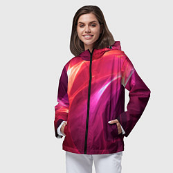 Ветровка с капюшоном женская Красно-розовый энергетический хаос волн, цвет: 3D-черный — фото 2