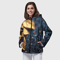 Ветровка с капюшоном женская Золотые листья на темном фоне, цвет: 3D-черный — фото 2