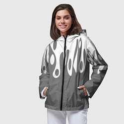 Ветровка с капюшоном женская Потеки белой краски на сером фоне, цвет: 3D-черный — фото 2