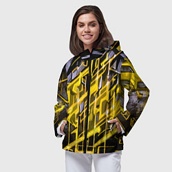 Ветровка с капюшоном женская Yellow and white abstraction, цвет: 3D-черный — фото 2