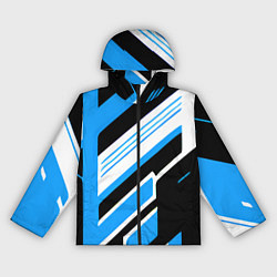 Ветровка с капюшоном женская Бело-синие полосы на чёрном фоне, цвет: 3D-черный