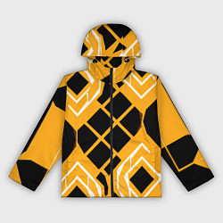 Ветровка с капюшоном женская Чёрные квадраты и белые полосы на оранжевом фоне, цвет: 3D-черный