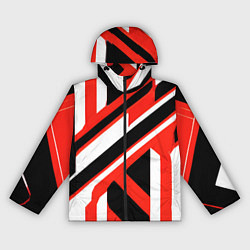 Ветровка с капюшоном женская Чёрно-красные полосы на белом фоне, цвет: 3D-черный