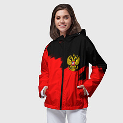 Ветровка с капюшоном женская Россия красные краски, цвет: 3D-черный — фото 2