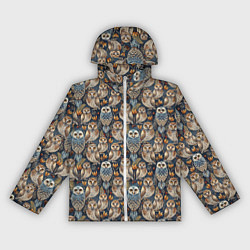 Ветровка с капюшоном женская Совы паттерн, цвет: 3D-белый