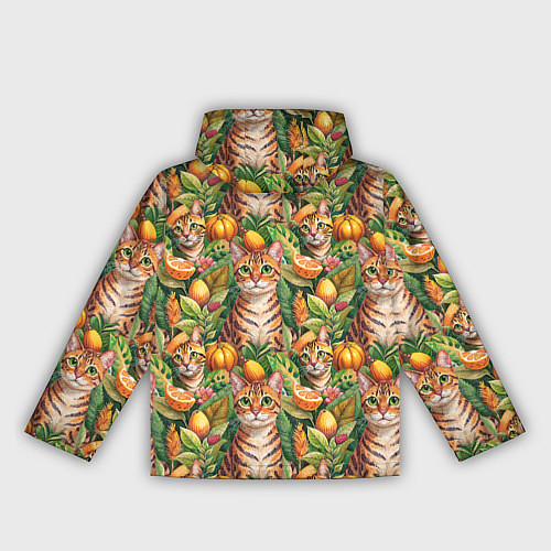 Женская ветровка Бенгальский котик в тропических листьях / 3D-Черный – фото 2