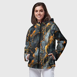 Ветровка с капюшоном женская Черный мрамор с золотом, цвет: 3D-черный — фото 2