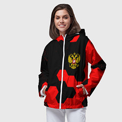 Ветровка с капюшоном женская Герб РФ спортивный стиль соты, цвет: 3D-белый — фото 2