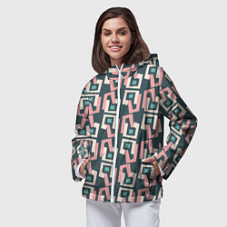 Ветровка с капюшоном женская Геометрическая ретро абстракция, цвет: 3D-белый — фото 2