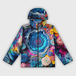 Ветровка с капюшоном женская Вязаные цветы - пэчворк, цвет: 3D-черный