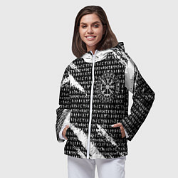 Ветровка с капюшоном женская Все руны и вегвизир в круге рун на груди, цвет: 3D-белый — фото 2