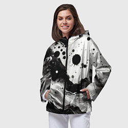 Ветровка с капюшоном женская Чёрно-белая абстракция - кляксы, цвет: 3D-черный — фото 2