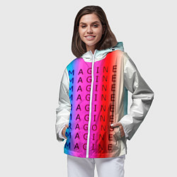Ветровка с капюшоном женская Imagine Dragons neon rock, цвет: 3D-белый — фото 2