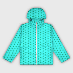 Ветровка с капюшоном женская Паттерн неоновый циан со звездами, цвет: 3D-белый