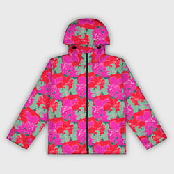 Ветровка с капюшоном женская Красные синие желтые цветы лилии, цвет: 3D-черный