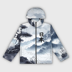 Ветровка с капюшоном женская Японский пейзаж - нейросеть, цвет: 3D-черный