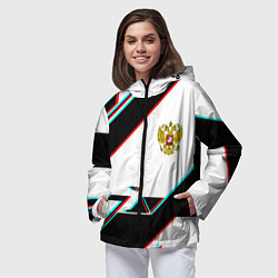 Ветровка с капюшоном женская Россия спортивная геометрия глитч, цвет: 3D-черный — фото 2