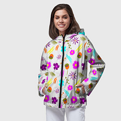 Ветровка с капюшоном женская Яркий цветочный узор-паттерн, цвет: 3D-черный — фото 2