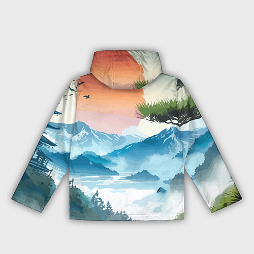 Женская ветровка Восход красного солнца - Японский пейзаж / 3D-Черный – фото 2