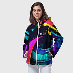 Ветровка с капюшоном женская Neon abstraction - Milano, цвет: 3D-белый — фото 2