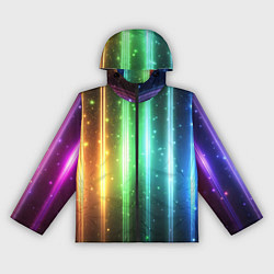 Ветровка с капюшоном женская Светящиеся яркие неоновые полосы в космосе, цвет: 3D-черный