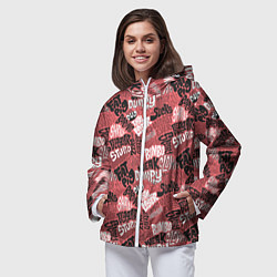 Ветровка с капюшоном женская Полный придурок - паттерн с надписями, цвет: 3D-белый — фото 2