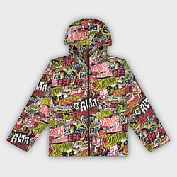 Ветровка с капюшоном женская Супер мото паттерн с надписями и черепками, цвет: 3D-черный