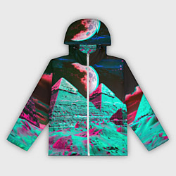 Ветровка с капюшоном женская Пирамиды и луна - стереоэффект, цвет: 3D-белый