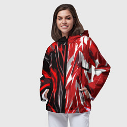 Ветровка с капюшоном женская Красная абстракция на чёрно-белом фоне, цвет: 3D-черный — фото 2