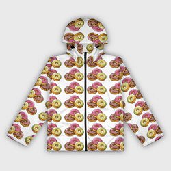 Ветровка с капюшоном женская Пончики-фастфуд паттерн, цвет: 3D-черный