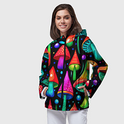 Ветровка с капюшоном женская Неоновые мухоморы в горошек, цвет: 3D-черный — фото 2