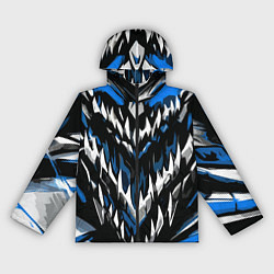 Ветровка с капюшоном женская Абстрактные бело-синие шипы, цвет: 3D-черный