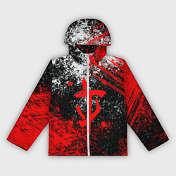 Ветровка с капюшоном женская Doom - красные краски и лого, цвет: 3D-белый
