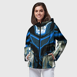 Ветровка с капюшоном женская Blue stripes on a black and white background, цвет: 3D-черный — фото 2