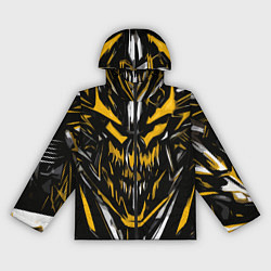 Ветровка с капюшоном женская Жёлто-белое абстрактное лицо на чёрном фоне, цвет: 3D-черный