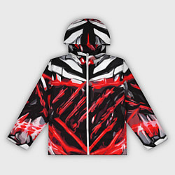 Ветровка с капюшоном женская Red and white abstraction on a black background, цвет: 3D-белый