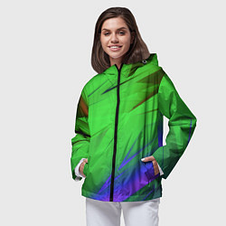 Ветровка с капюшоном женская Кислотно неоновая геометрия, цвет: 3D-черный — фото 2