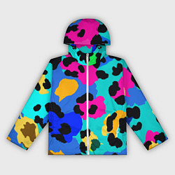 Ветровка с капюшоном женская Радужный неоновый леопард, цвет: 3D-белый