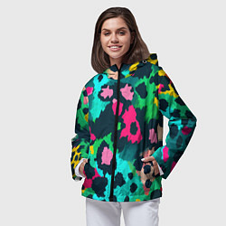 Ветровка с капюшоном женская Кислотный зеленый леопардовый камуфляж, цвет: 3D-черный — фото 2