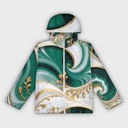 Ветровка с капюшоном женская Зеленые волны и золотые веточки, цвет: 3D-белый