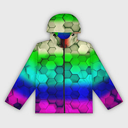 Ветровка с капюшоном женская Неоновая абстракция соты, цвет: 3D-черный