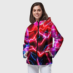 Ветровка с капюшоном женская Неоновые космические разряды - нейроарт, цвет: 3D-черный — фото 2