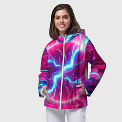 Ветровка с капюшоном женская Неоновая абстракция - нейроарт, цвет: 3D-белый — фото 2