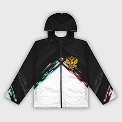 Ветровка с капюшоном женская Краски глитч герб РФ, цвет: 3D-черный