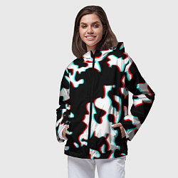 Ветровка с капюшоном женская Камуфляж глитч, цвет: 3D-черный — фото 2