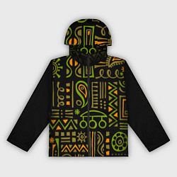 Ветровка с капюшоном женская Абстрактный этнический орнамент, цвет: 3D-черный