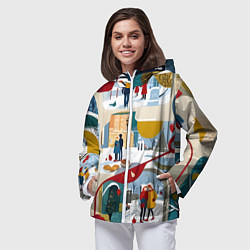 Ветровка с капюшоном женская Русская зима зарисовки, цвет: 3D-белый — фото 2
