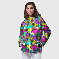 Ветровка с капюшоном женская Цветные акулы паттерн, цвет: 3D-белый — фото 2